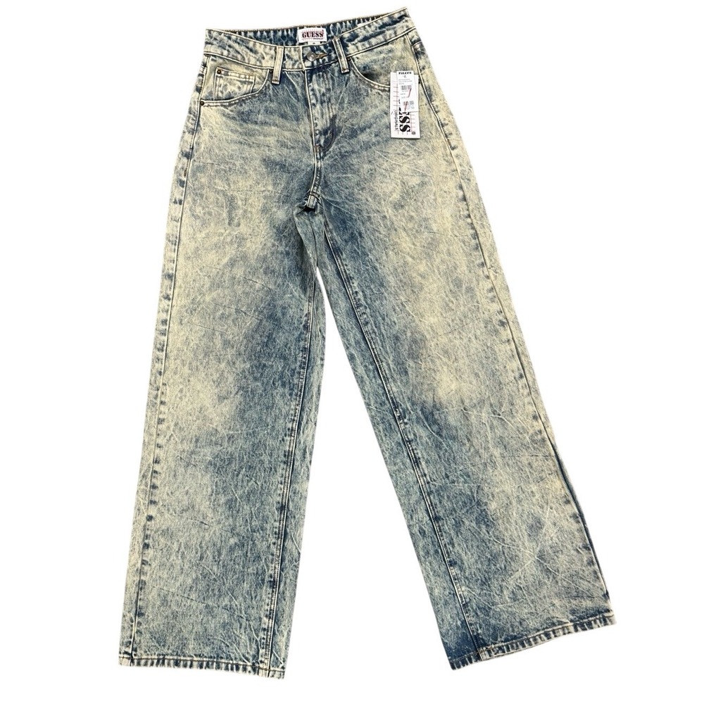 Guess Originals Wide Leg Baggy Jeans Acid Wash Blue High Rise Size 25x32